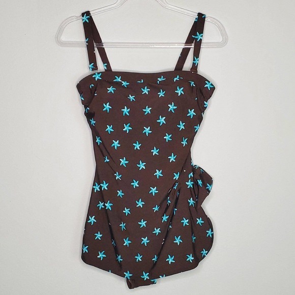 Paradise Bay Swimsuit One Piece Bathing Suit Brown Starfish Size 16 - Picture 9 of 9